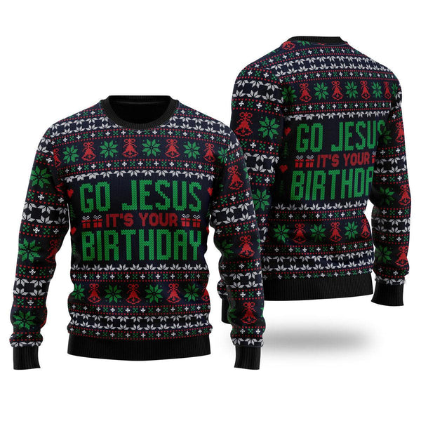 Go Jesus It's Your Birthday Ugly Christmas Sweater | For Men & Women | UH2060-Colorful-Gerbera Prints.