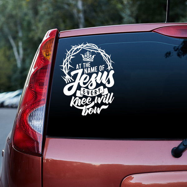 God At The Name Of Jesus Every Knee Will Bow Car Decal Sticker | Waterproof | PVC Vinyl | CS5129-Colorful-Gerbera Prints.