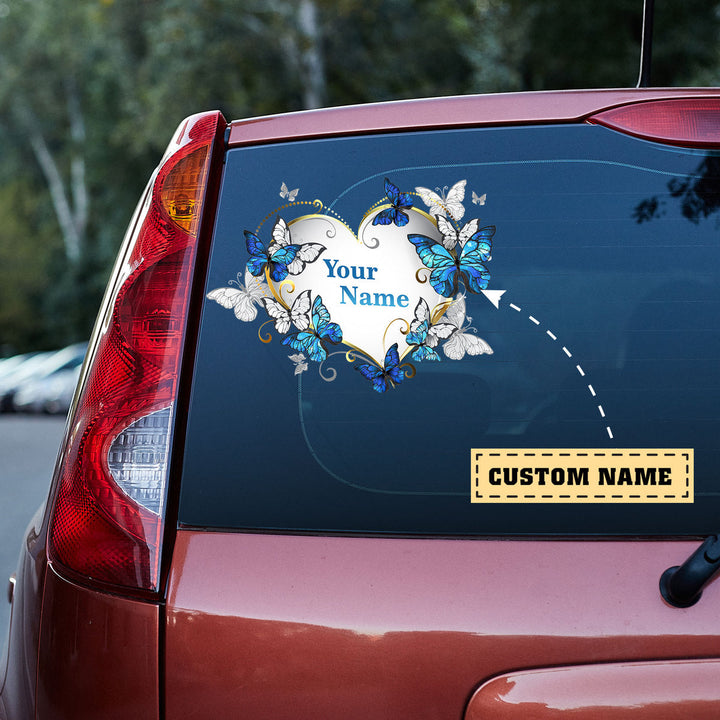 Golden White Heart Butterflies Custom Text Car Decal Sticker | Waterproof | PVC Vinyl | CSCT5132-Colorful-Gerbera Prints.