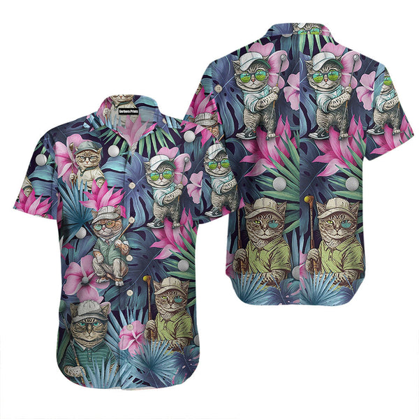 Golf Funny Cat Playing Golf Kiss My Putt Tropical Golf Lover Hawaiian Shirt