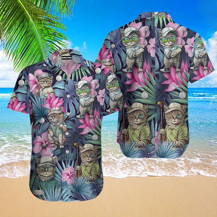 Golf Funny Cat Playing Golf Kiss My Putt Tropical Golf Lover Hawaiian Shirt