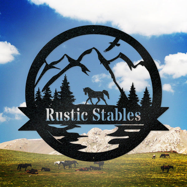 Great Outdoor Horse Pasture Monogram Custom Name Laser Cut Metal Signs