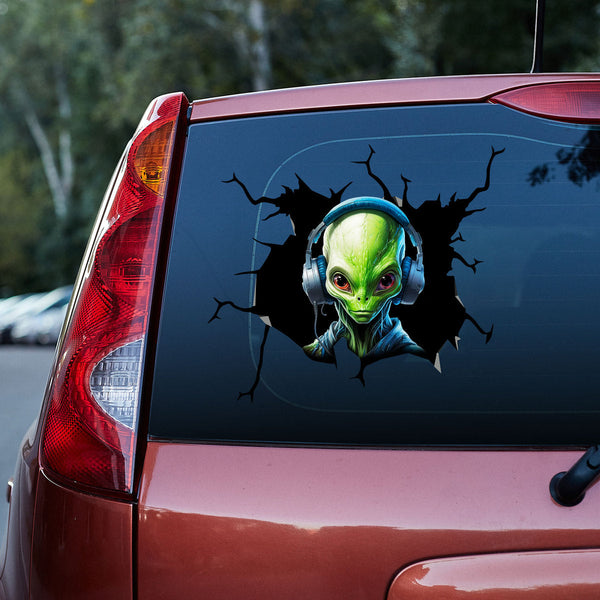 Green Alien Listening To Music 3D Vinyl Car Decal Stickers CS8373
