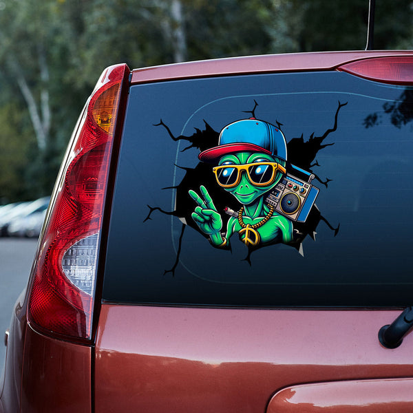 Green Alien Peace Sign 3D Vinyl Car Decal Stickers CS8384