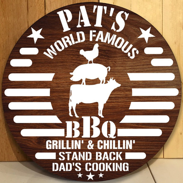 Grilling And BBQ Lovers Dad’s Cooking Custom Round Wood Sign | Home Decoration | Waterproof |WN1072-Colorful-Gerbera Prints.