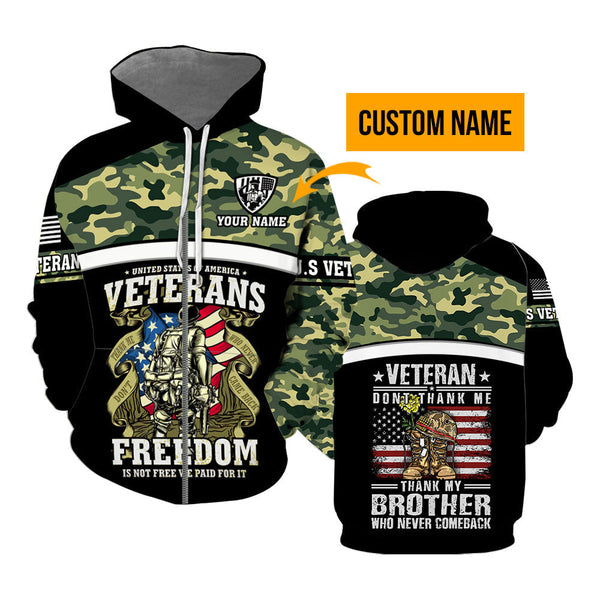 Grumpy Old Veterans Thank My Brother Who Never Comeback Custom Name Zip Up Hoodie For Men & Women