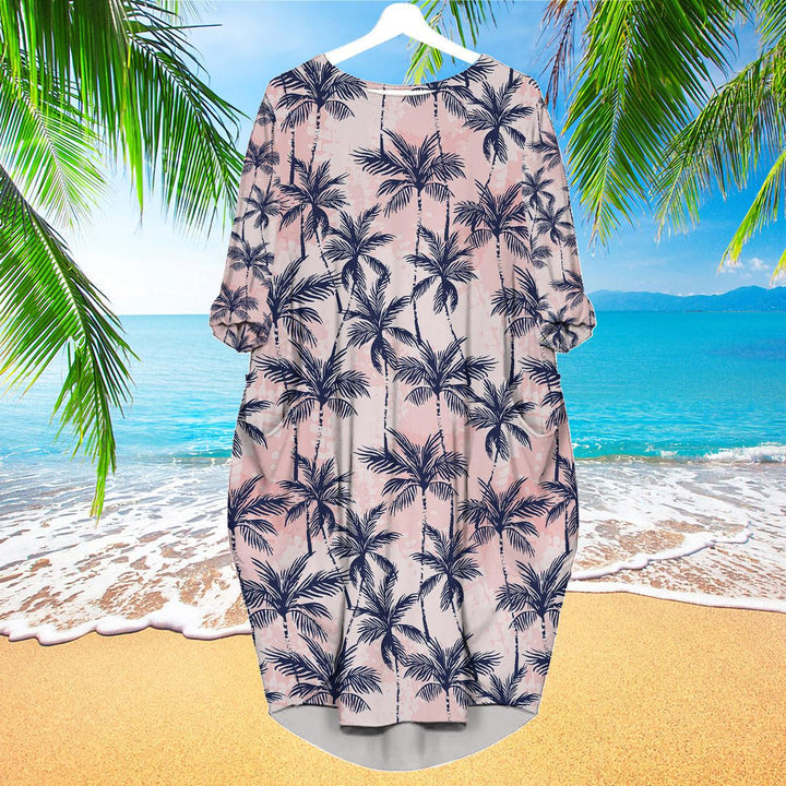 Grunge Palm Trees Tropical Long Sleeve Midi Dress | MD1180