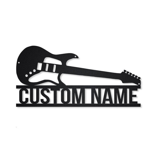 Guitar Custom Cut Metal Sign | MN1045-Black-Gerbera Prints.
