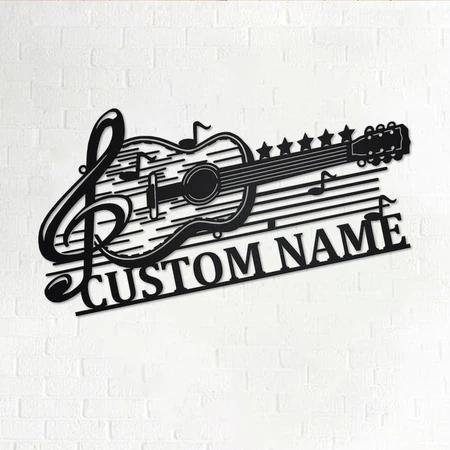 Guitar Musical Custom Cut Metal Sign | MN1640-Black-Gerbera Prints.