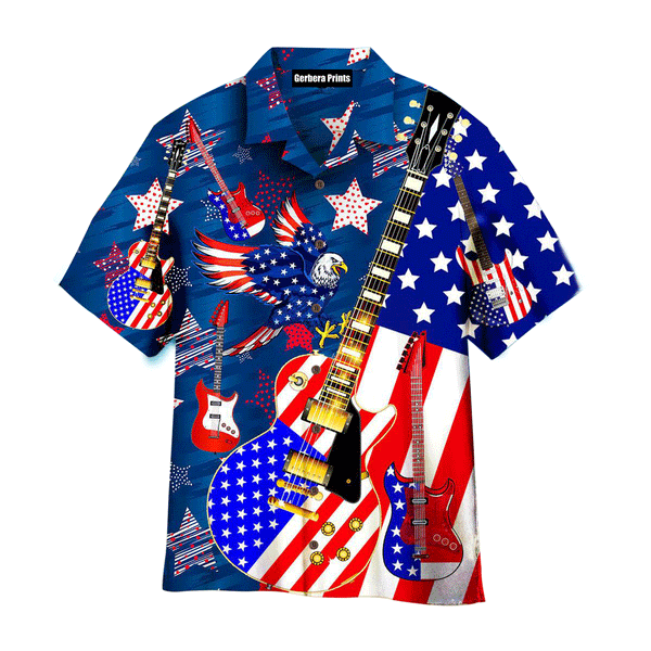 Guitar Patriot Day Star American Eagle Aloha Hawaiian Shirts For Men And For Women WT8110 Gerbera Prints
