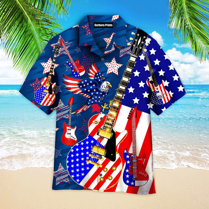 Guitar Patriot Day Star American Eagle Aloha Hawaiian Shirts For Men And For Women WT8110 Gerbera Prints