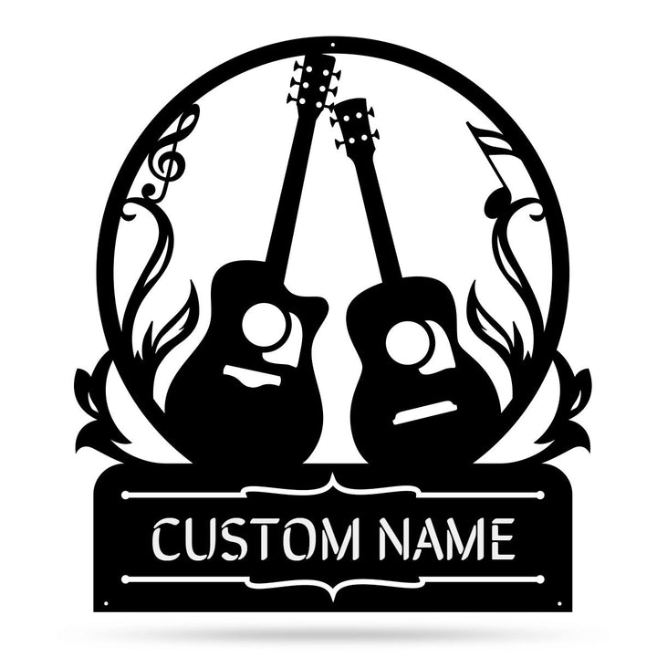 Guitars Monogram Custom Name Text Laser Cut Metal Signs MN1061-Black-Gerbera Prints.
