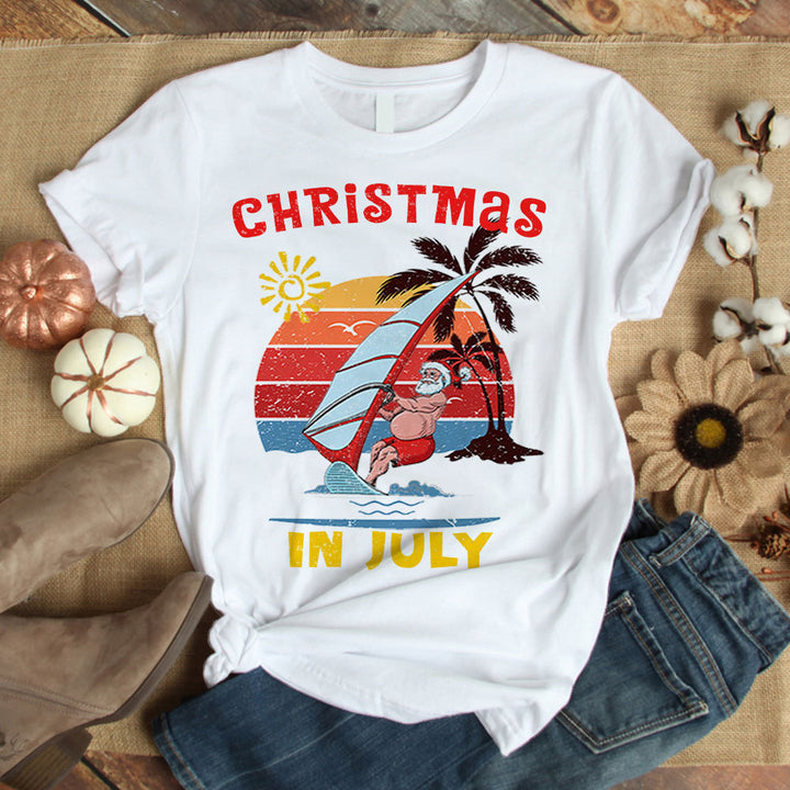 Christmas In July Funny Santa Surfing Summer Beach Unisex T Shirt For Men & Women Size S - 5XL H7514