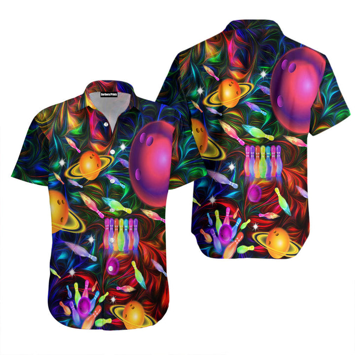 Awesome Bowling In Space Colorful Light Hawaiian Shirt