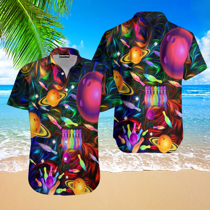 Awesome Bowling In Space Colorful Light Hawaiian Shirt