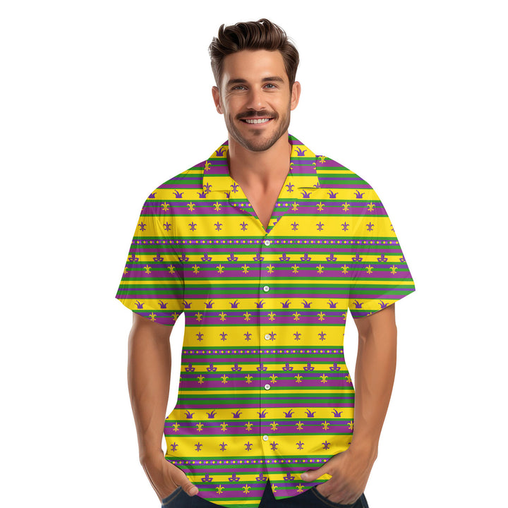 Striped Mardi Gras Hawaiian Shirt 