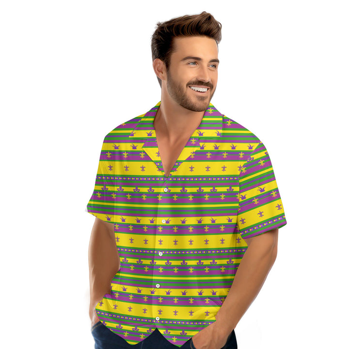 Striped Mardi Gras Hawaiian Shirt 