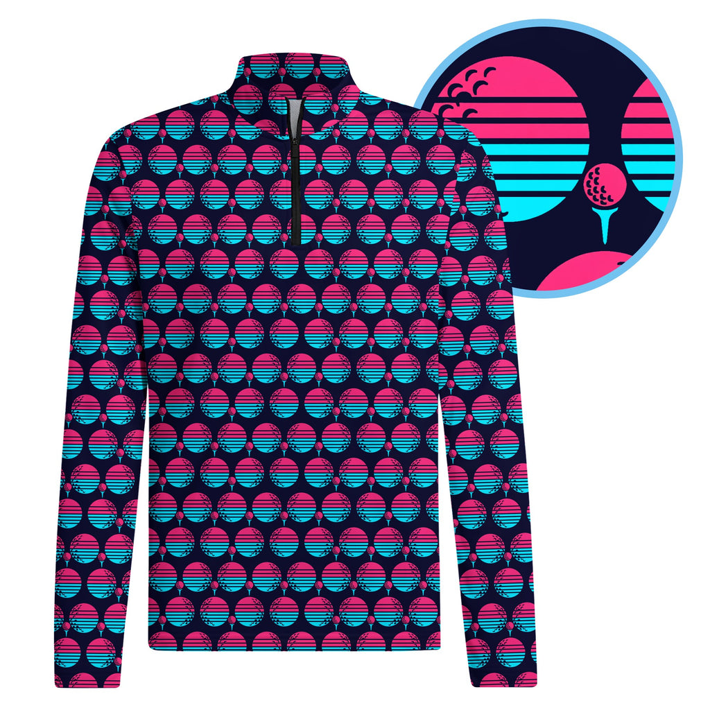 Synthwave Bogey Sun Half Zip Pullover - Detail Close-up