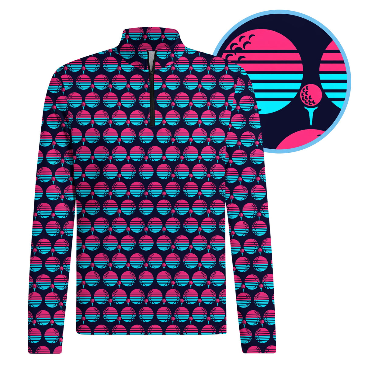 Synthwave Bogey Sun Half Zip Pullover - Detail Close-up
