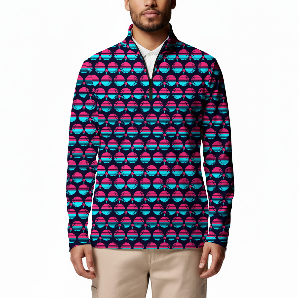 Synthwave Bogey Sun Half Zip Pullover - Model Front