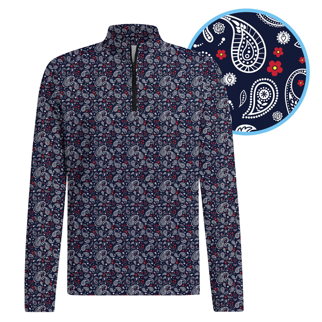 Navy Paisley Half Zip Pullover
