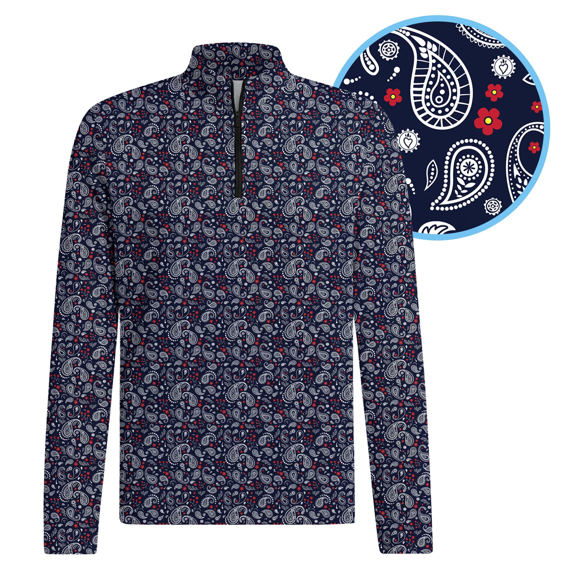 Navy Paisley Half Zip Pullover