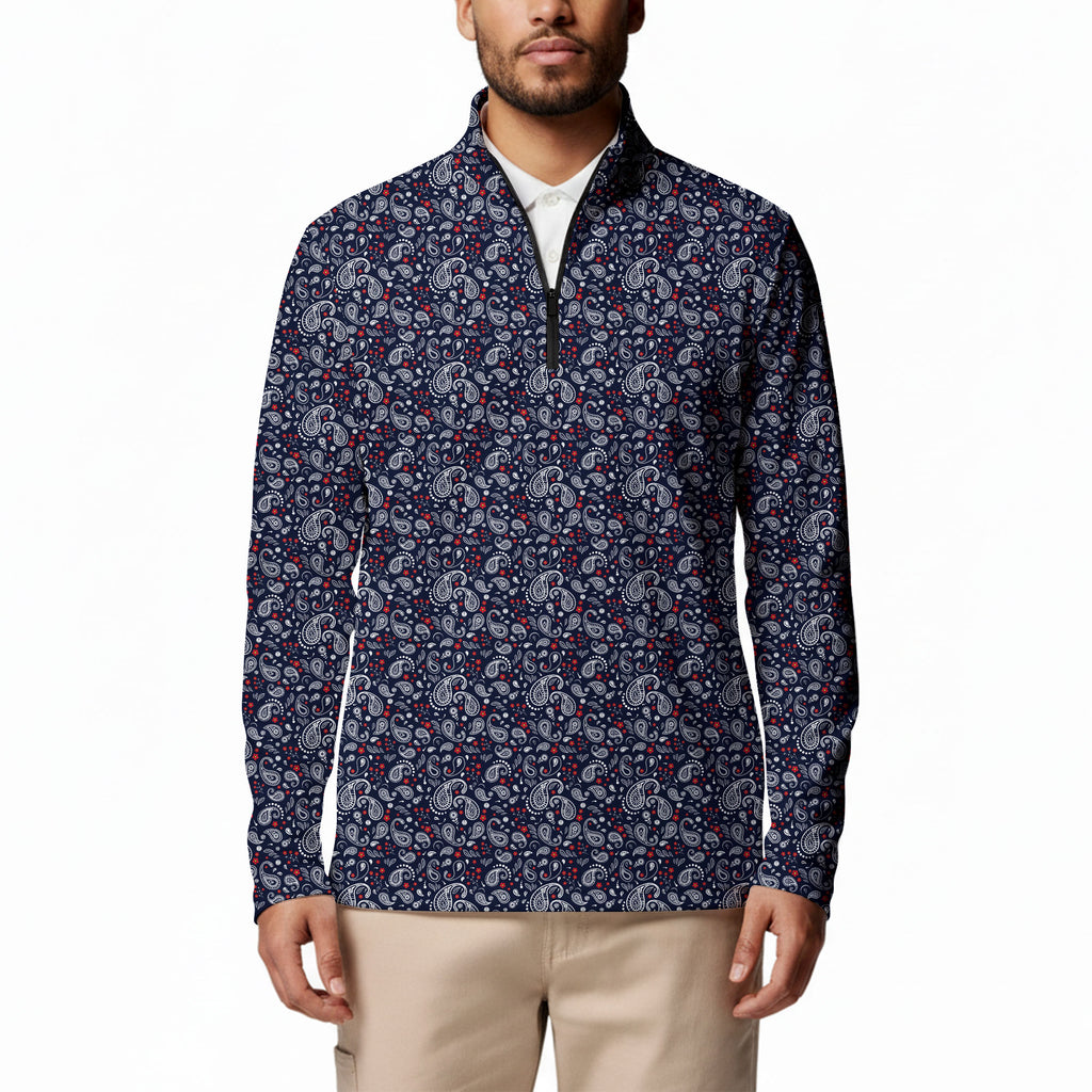 Navy Paisley Half Zip Pullover