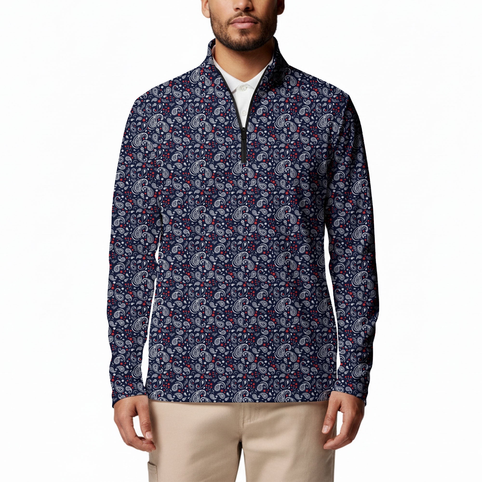 Navy Paisley Half Zip Pullover
