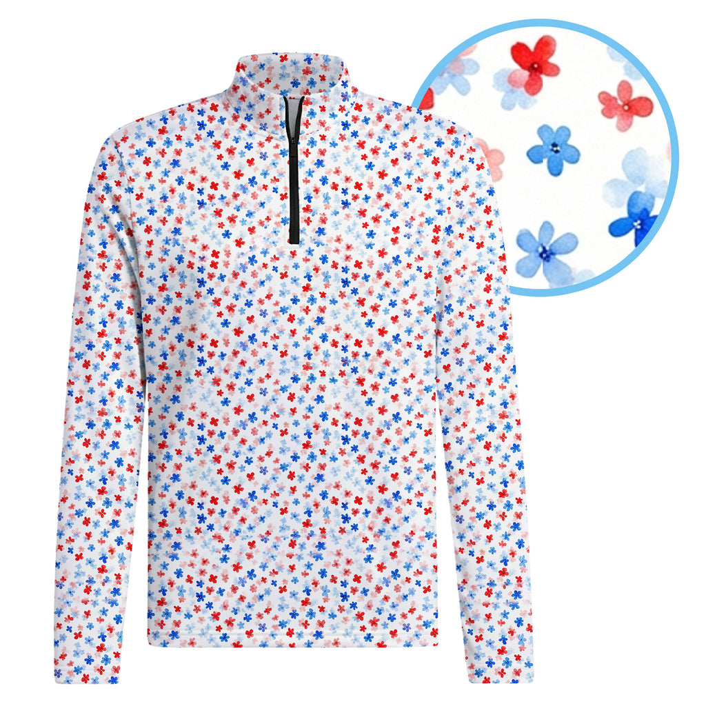 Red & Blue Floral Half Zip Pullover