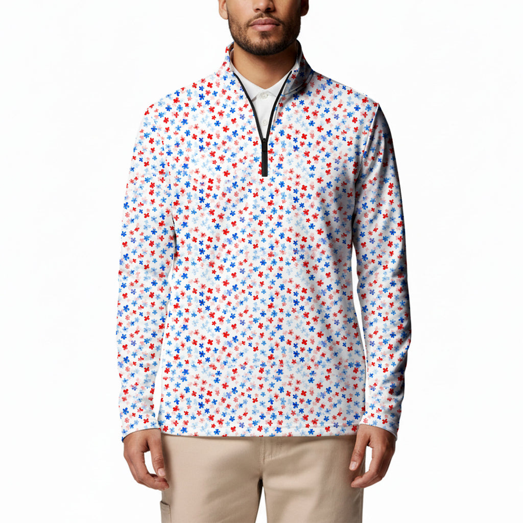 Red & Blue Floral Half Zip Pullover