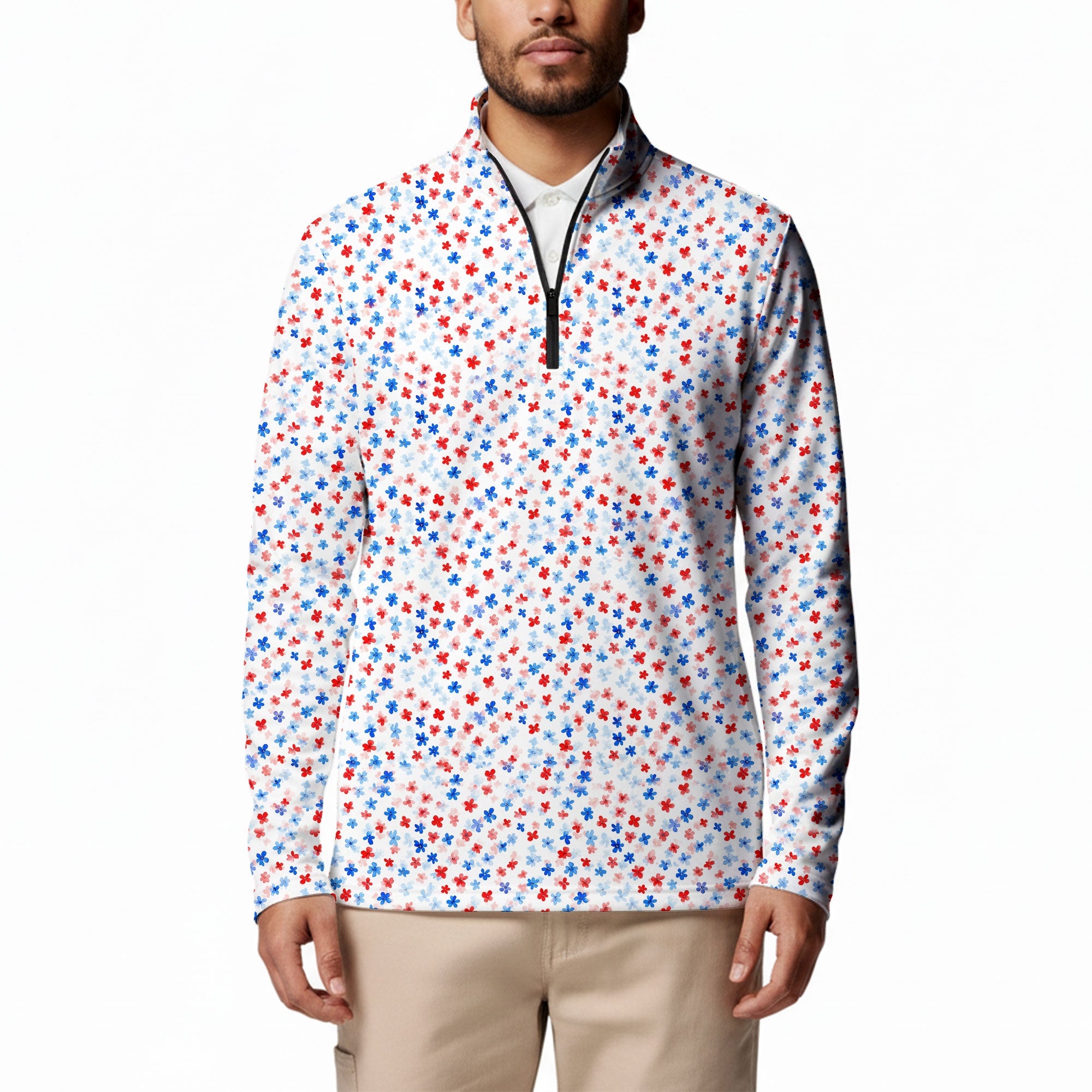 Red & Blue Floral Half Zip Pullover