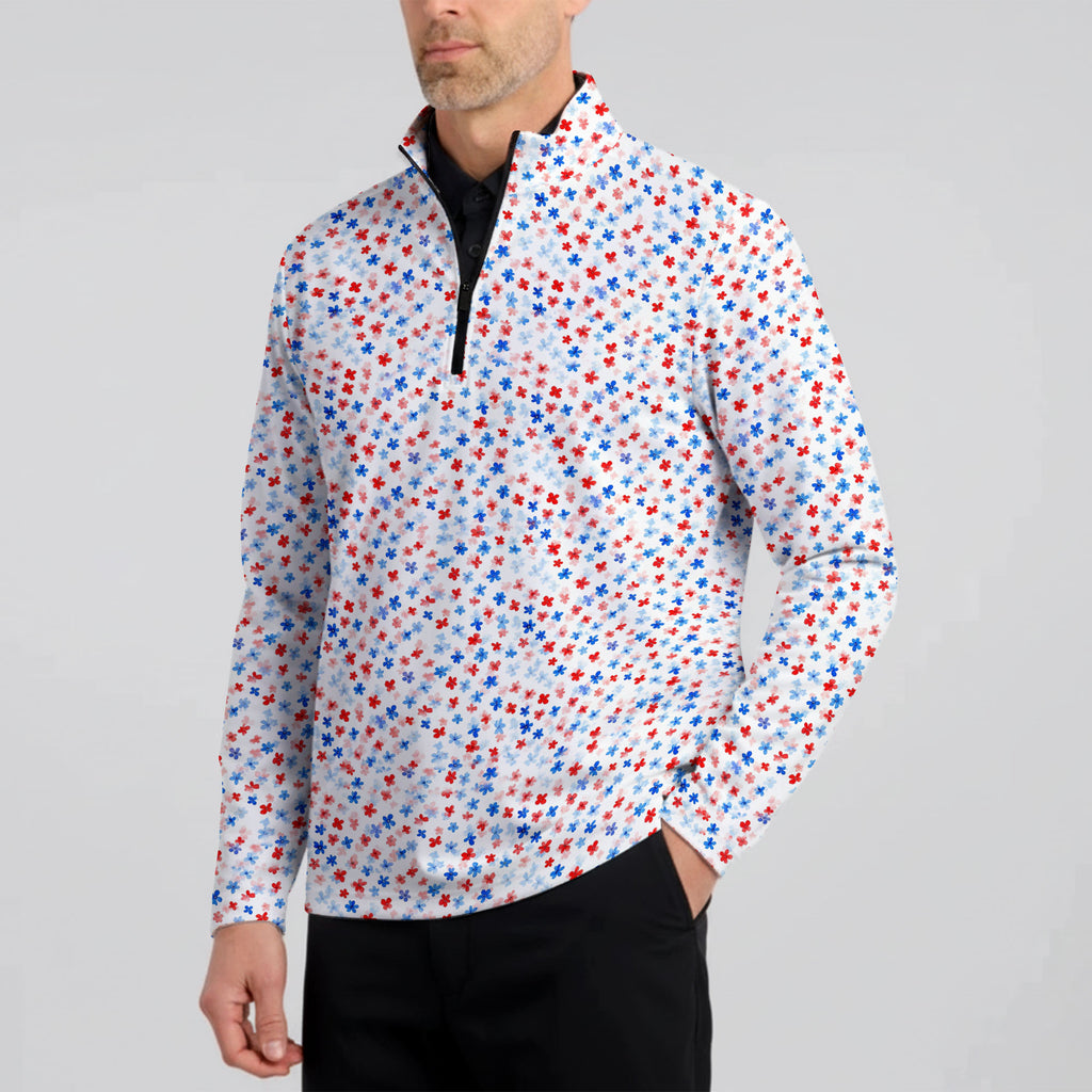 Red & Blue Floral Half Zip Pullover