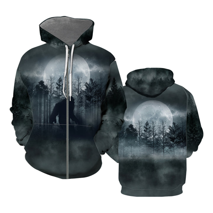 Sasquatch Bigfoot In The Night Zip Up Hoodie