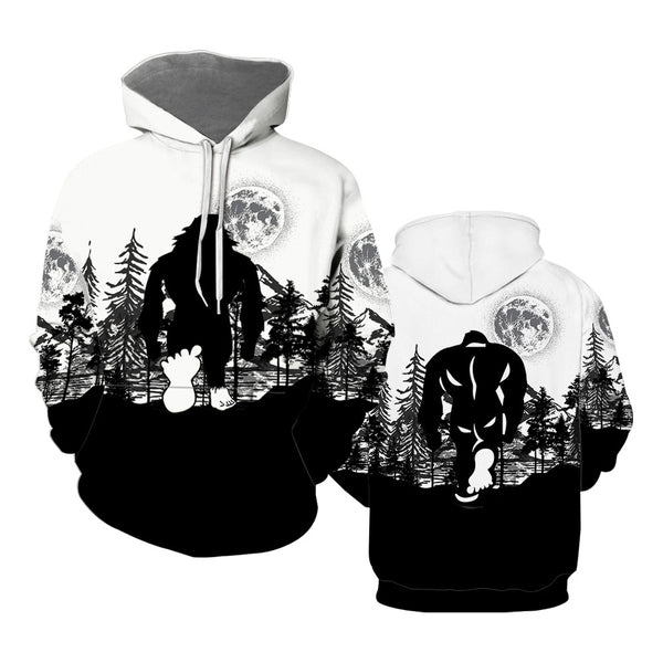 Bigfoot In Forest Black and White Hoodie For Men & Women HP5360