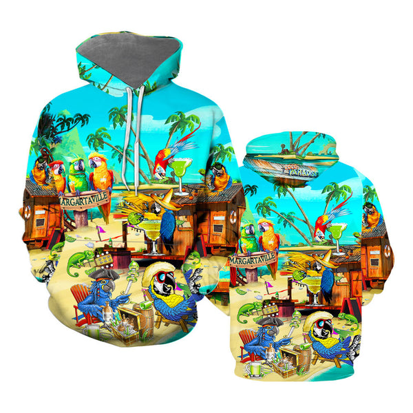 Funny Parrot In Summer Beach Party Cocktail Margaritaville Hoodie