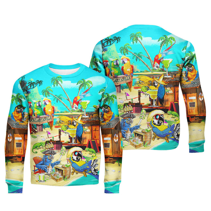 Funny Parrot In Summer Beach Party Cocktail Margaritaville Crewneck Sweatshirt