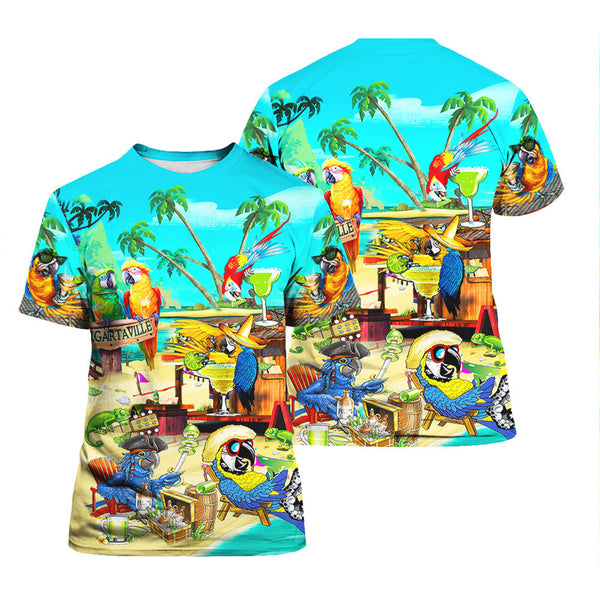 Funny Parrot In Summer Beach Party Cocktail Margaritaville T Shirt