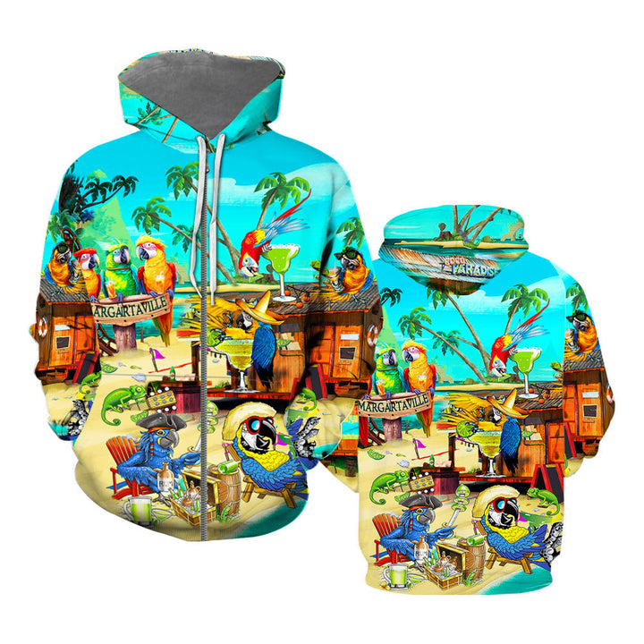 Funny Parrot In Summer Beach Party Cocktail Margaritaville Zip Up Hoodie