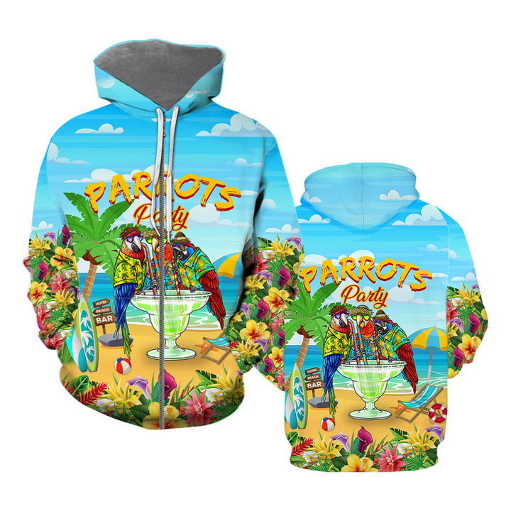 Parrots Party Drink Cocktail Tropical Zip Up Hoodie