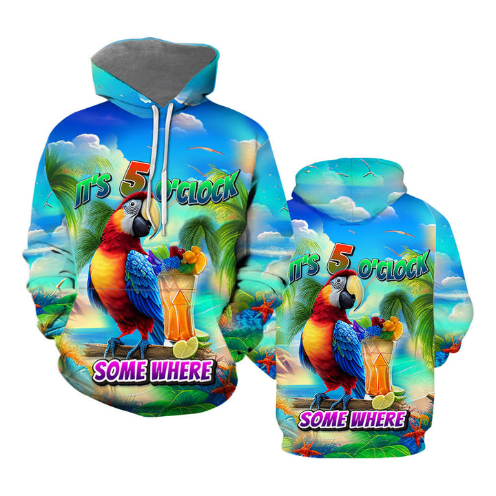 It's Five O'Clock Somewhere Tropical Parrot Hoodie