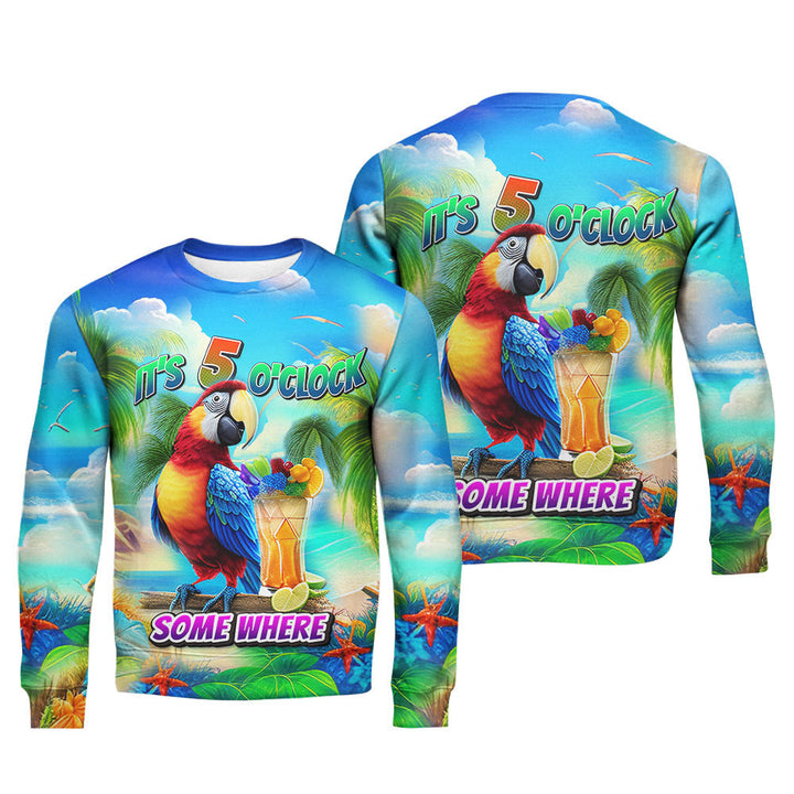 It's Five O'Clock Somewhere Tropical Parrot Crewneck Sweatshirt