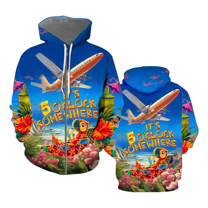 It's Five O'clock Somewhere Parrot Tropical Zip Up Hoodie