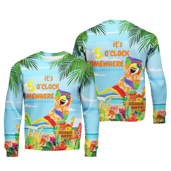 It's 5 O'Clock Somewhere Parrot On The Beach Blue Crewneck Sweatshirt