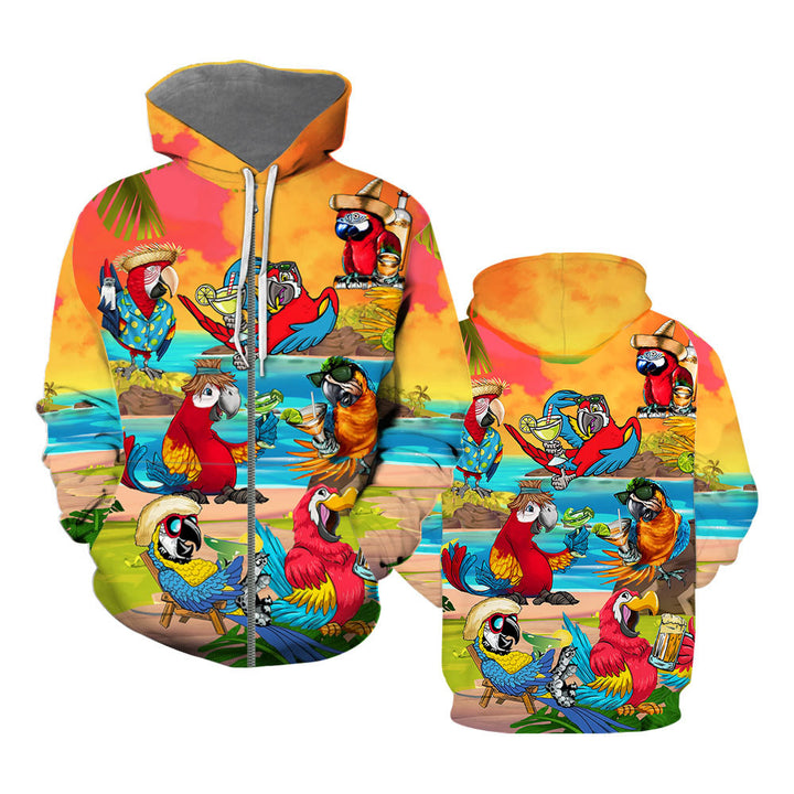 Parrot Drink Cocktail Party On The Beach Zip Up Hoodie