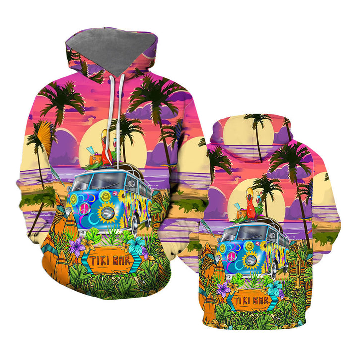 Parrots Tiki On Hippie Bus Hoodie