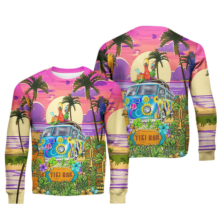 Parrots Tiki On Hippie Bus Crewneck Sweatshirt