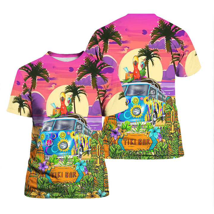 Parrots Tiki On Hippie Bus T Shirt