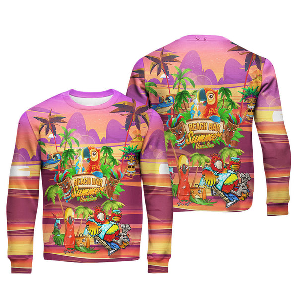 Parrot Drink Cocktail Tiki Party Beach Bar Pink Crewneck Sweatshirt