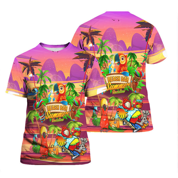 Parrot Drink Cocktail Tiki Party Beach Bar PinkT Shirt