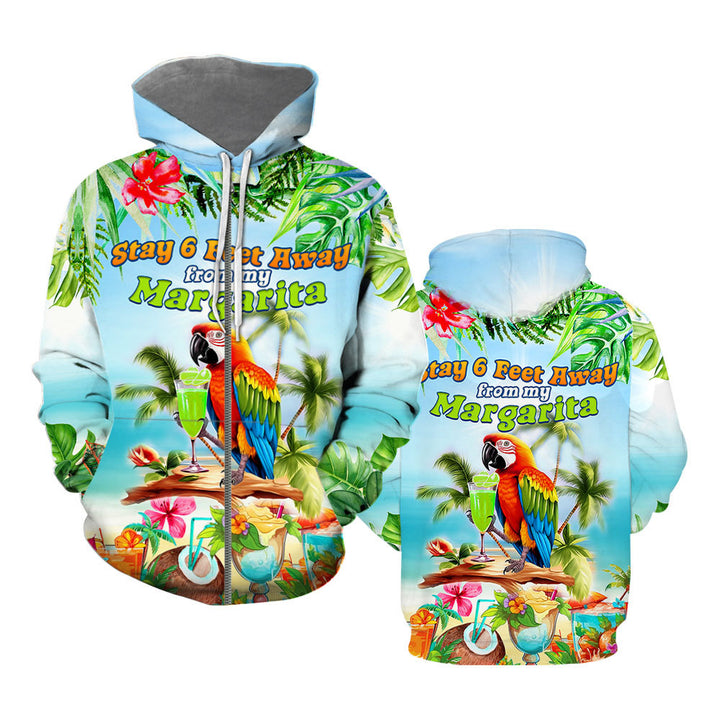 Stay 6 Feet Away From My Margarita Parrot Tropical Zip Up Hoodie